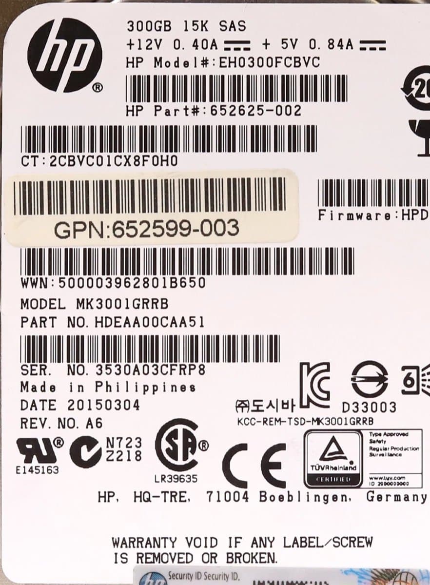 Жесткий диск HP 300Gb 15000 SAS 2.5" HDD EH0300FCBVC