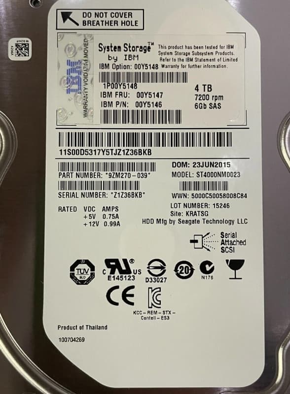 Жесткий диск IBM 00Y5148 4Tb 7200 SAS 3,5" HDD
