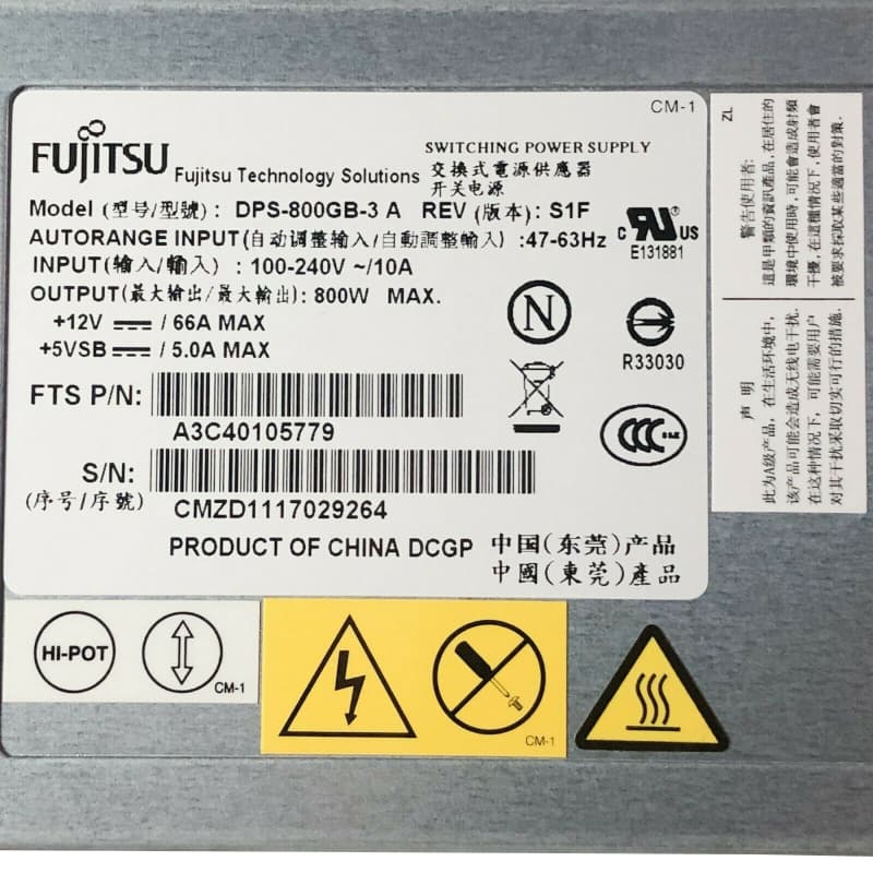 Резервный Блок Питания Fujitsu A3C40105779 800W