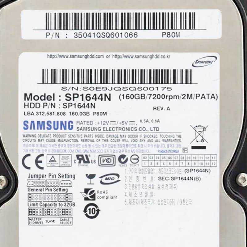 Жесткий Диск Samsung SP1644N 160Gb IDE 3,5" HDD