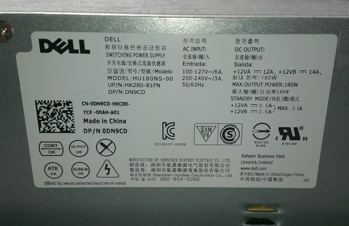 Блок Питания Dell 0DN9CD 180W