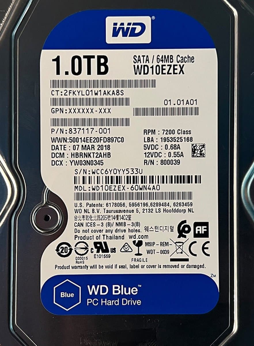 Жесткий диск Western Digital 1Tb 7200 SATAIII 3.5" HDD WD10EZEX-60WN4A0