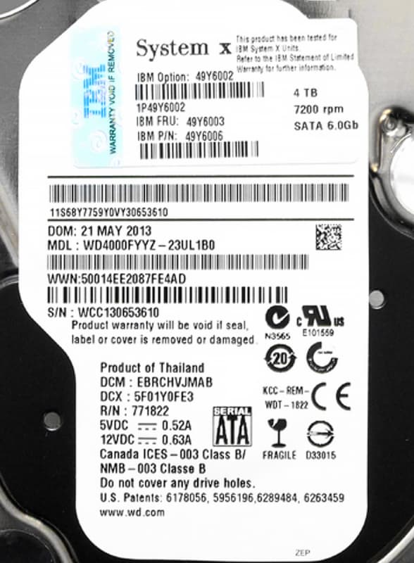 Жесткий диск IBM WD4000FYYZ-23UL1B0 4Tb  SATAIII 3,5" HDD