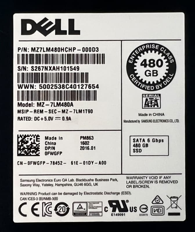 Жесткий диск Dell MZ7LM480HCHP-000D3 480Gb SATAIII 2,5" SSD