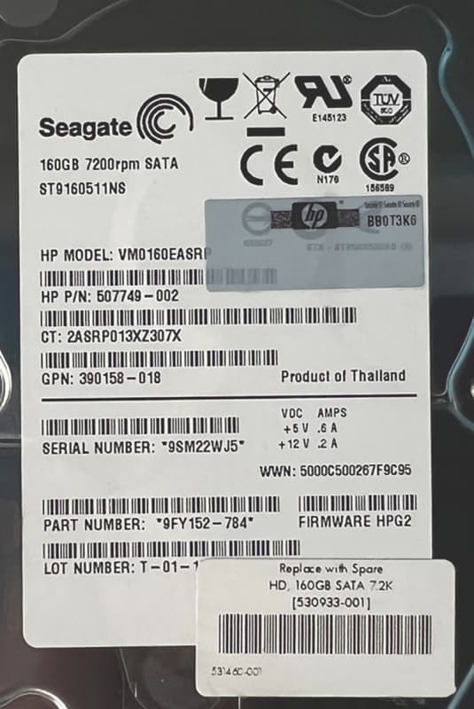 Жесткий диск HP 530891-B21 160Gb 7200 SATAII 2,5" HDD