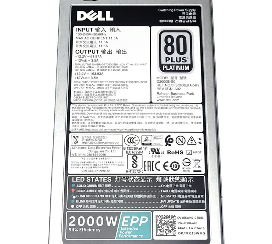 Блок Питания Dell J5WMG 2000W