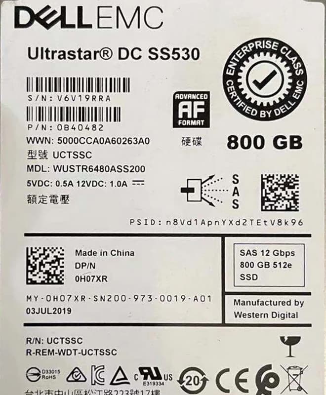 Жесткий диск Dell 0H07XR 800GB SAS 2,5" SSD