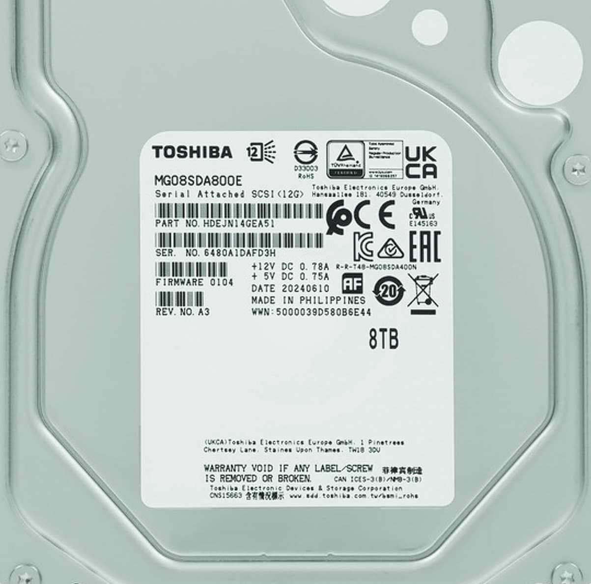 Жесткий диск Toshiba 8Tb 7200 SAS 3.5" HDD MG08SDA800E