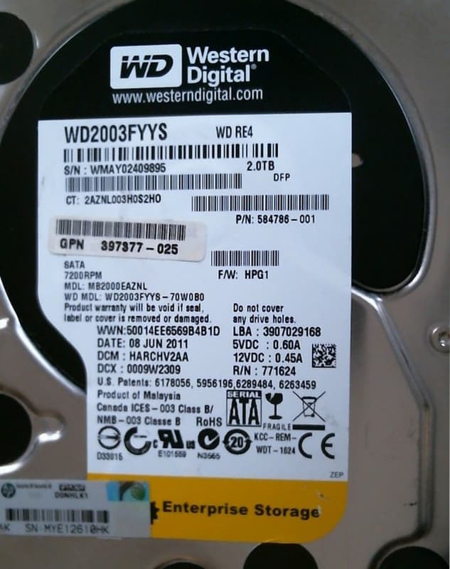 Жесткий диск HP 397377-025 2Tb 7200 SATAII 3.5" HDD