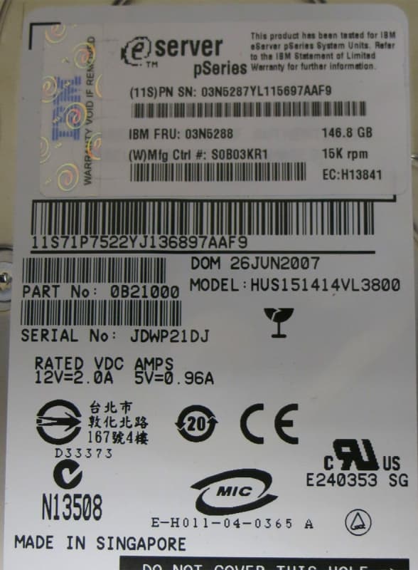 Жесткий диск IBM 03N5287 146Gb  U320SCSI 3.5" HDD