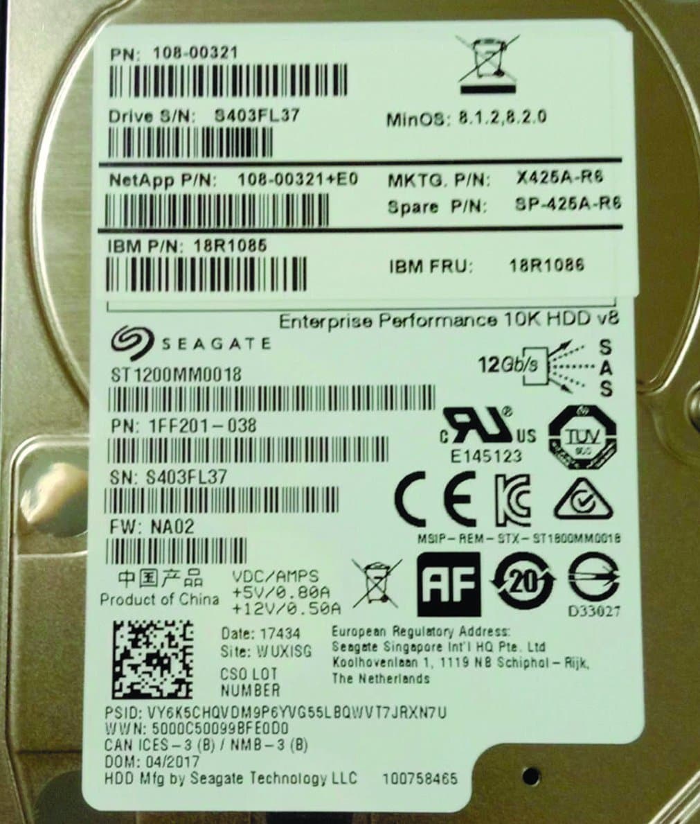 Жесткий диск NetApp 1,2Tb 10000 SAS 2.5" HDD 108-00321+E0