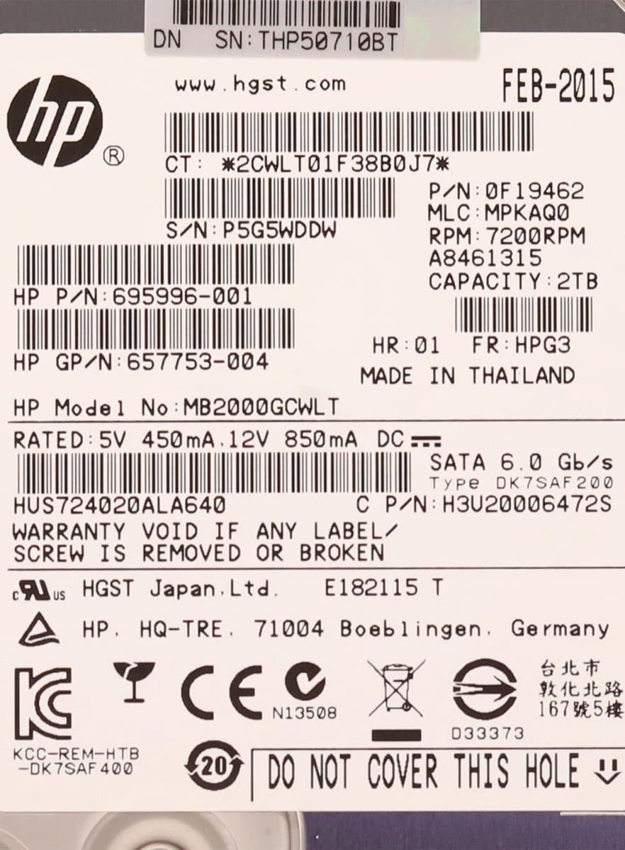 Жесткий диск HP 2Tb 7200 SATAIII 3.5" HDD 0F19462
