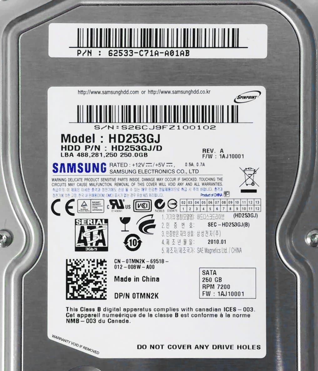 Жесткий диск Dell 250Gb 7200 SATAII 3.5" HDD TMN2K