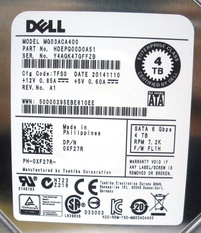 Жесткий диск Dell 0XF27R 4Tb 7200 SATAIII 3,5" HDD
