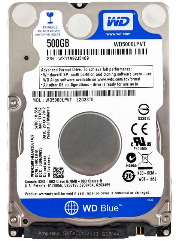 Жесткий диск Western Digital WD5000LPVT 500Gb 5400 SATAII 2,5" HDD