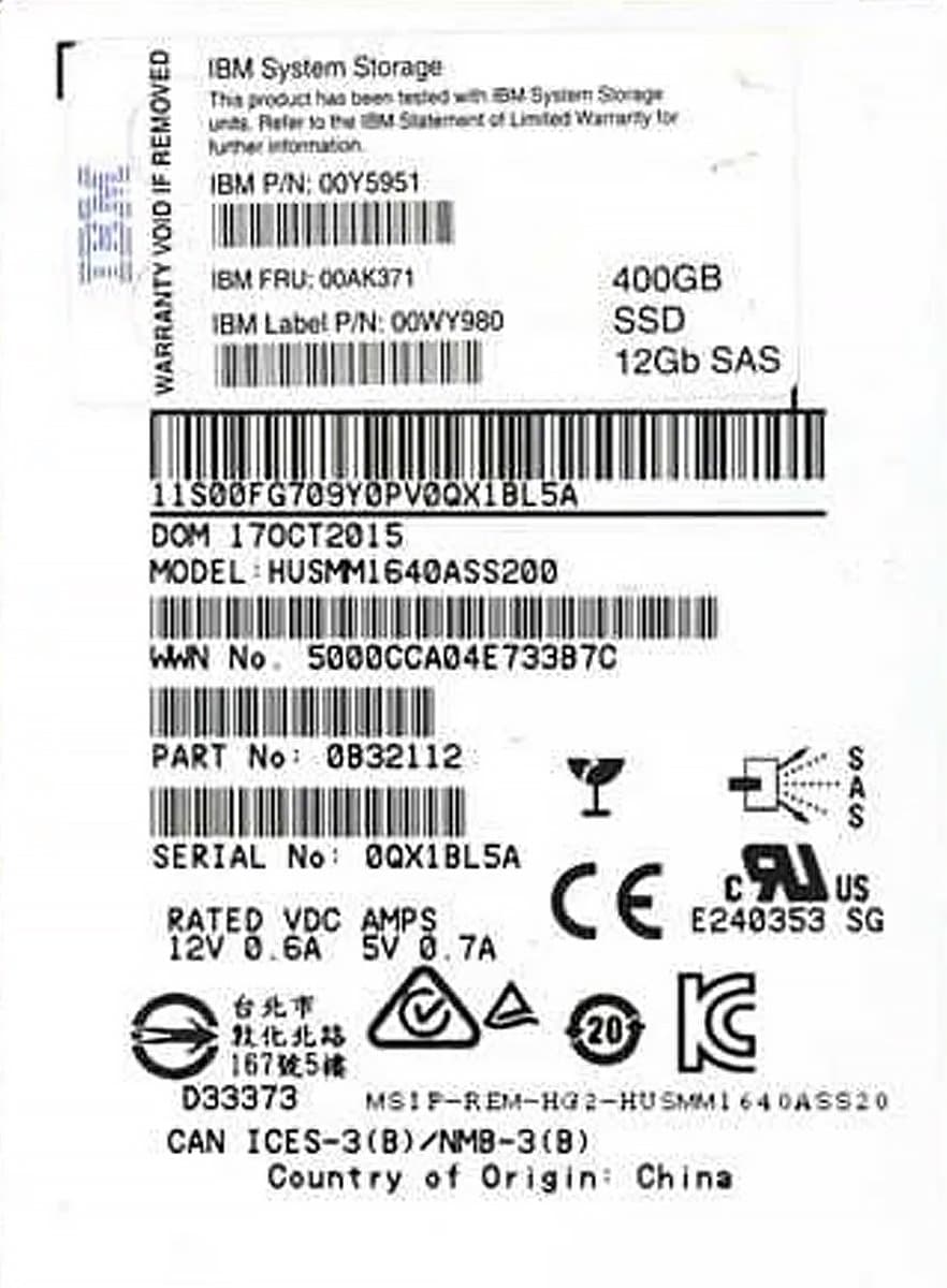Жесткий диск IBM 400Gb  SAS 2.5" SSD 00AK371