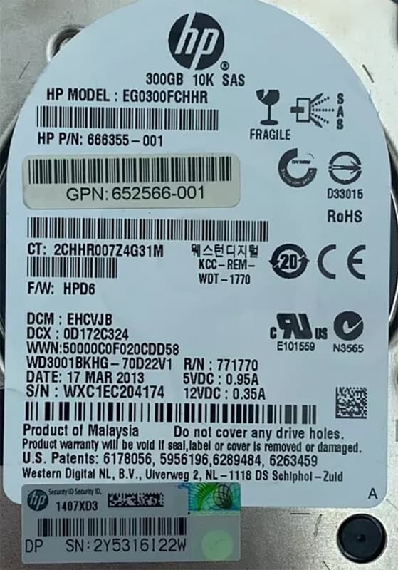 Жесткий диск HP WD3001BKHG-70D22V1 300Gb 10000 SAS 2,5" HDD