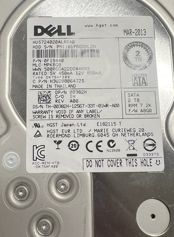 Жесткий диск Dell 00382H 2Tb 7200 SATAIII 3.5" HDD