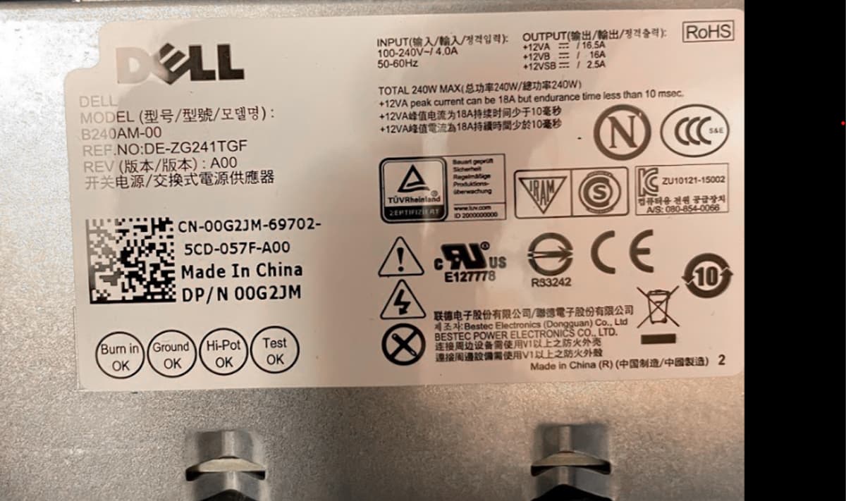 Блок Питания Dell 00G2JM 240W