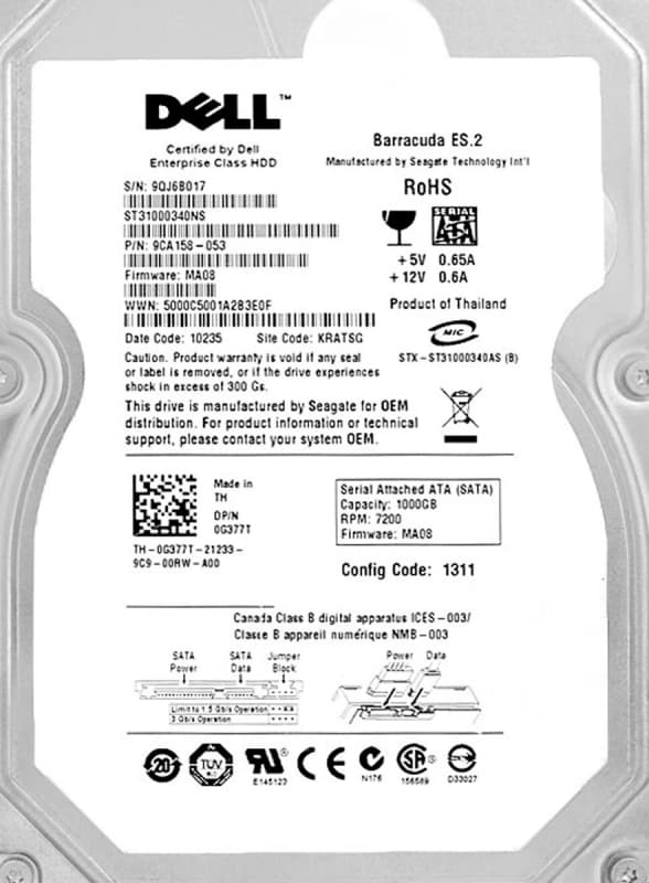 Жесткий диск Dell 0G377T 1Tb  SATAII 3,5" HDD