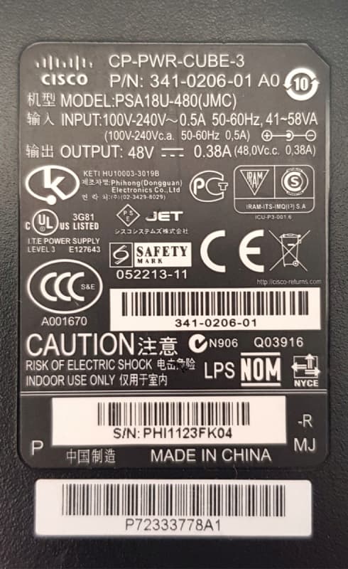 Блок Питания Cisco 341-0206 48V 0,38A 18W