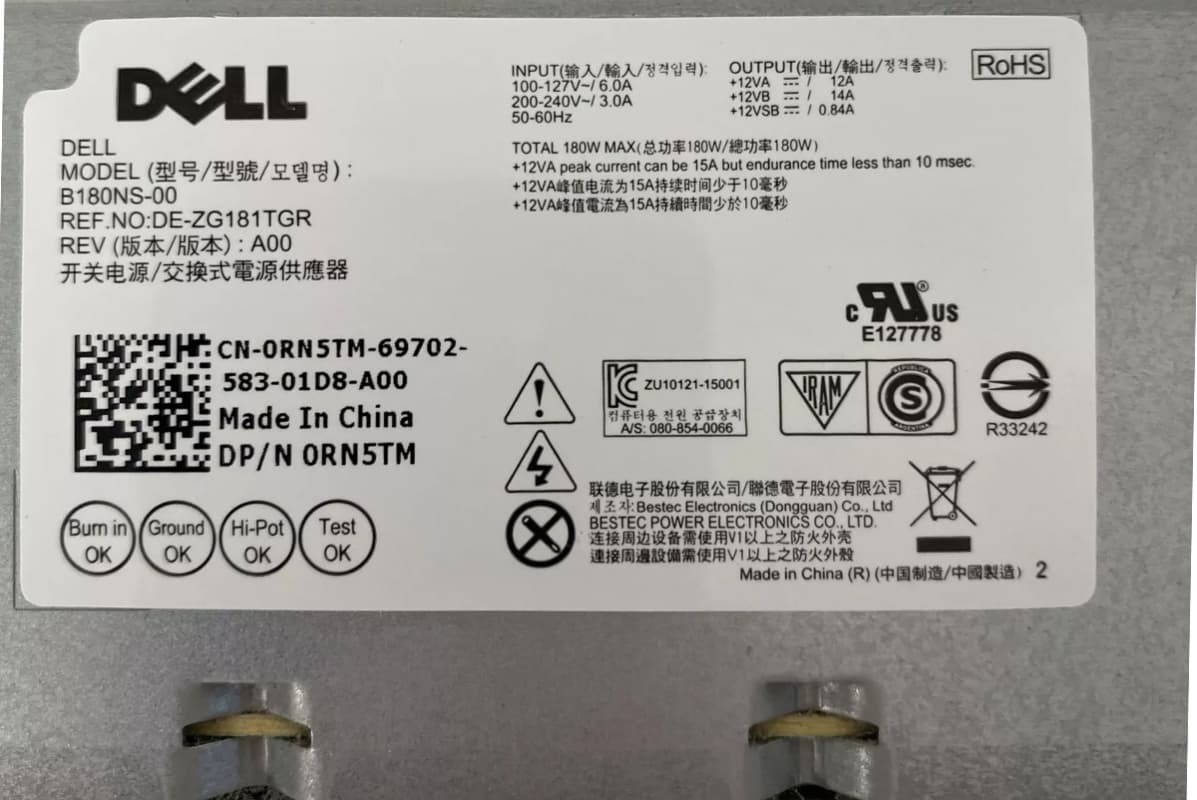 Блок питания Dell 0RN5TM 180W