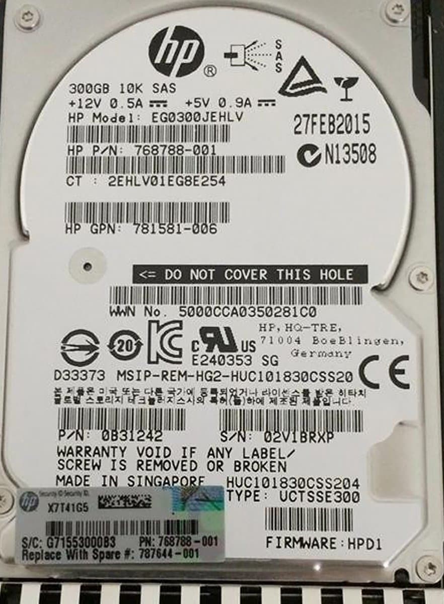 Жесткий диск HP 300Gb 10000 SAS 2.5" HDD 785087-001