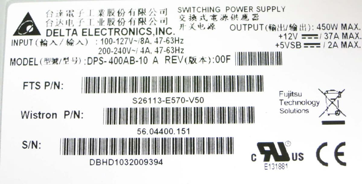 Резервный Блок Питания Fujitsu DPS-400AB-10 A 450W