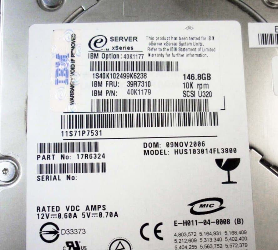 Жесткий диск IBM 146,8Gb 10000 U320SCSI 3.5" HDD 40K1177