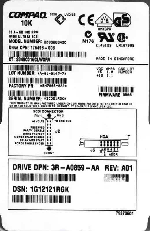 Жесткий диск HP 176493-003 36.4Gb U160SCSI 3.5" HDD