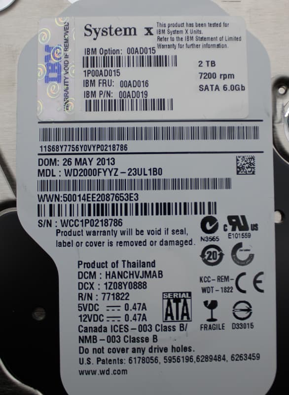 Жесткий диск Lenovo WD2000FYYZ-23UL1B0 2Tb 7200 SATAIII 3.5" HDD