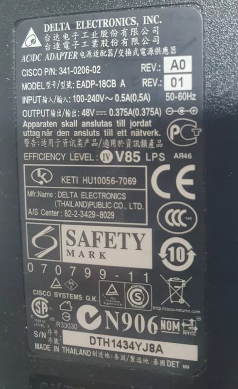 Блок Питания Cisco EADP-18CB 48V 0,38A 18W