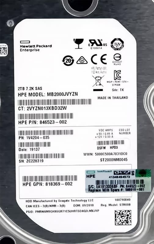 Жесткий диск HP MB2000JVYZN 2Tb 7200 SAS 3,5" HDD