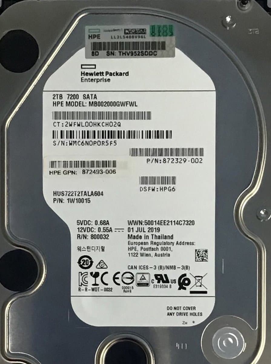 Жесткий диск HP 2Tb 7200 SATAIII 3.5" HDD MB002000GWFWL