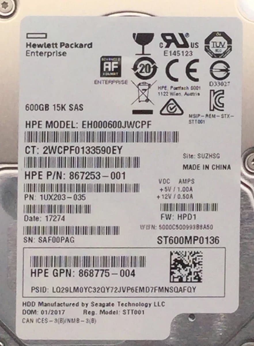 Жесткий диск HP 600Gb 15000 SAS 2.5" HDD 867253-001