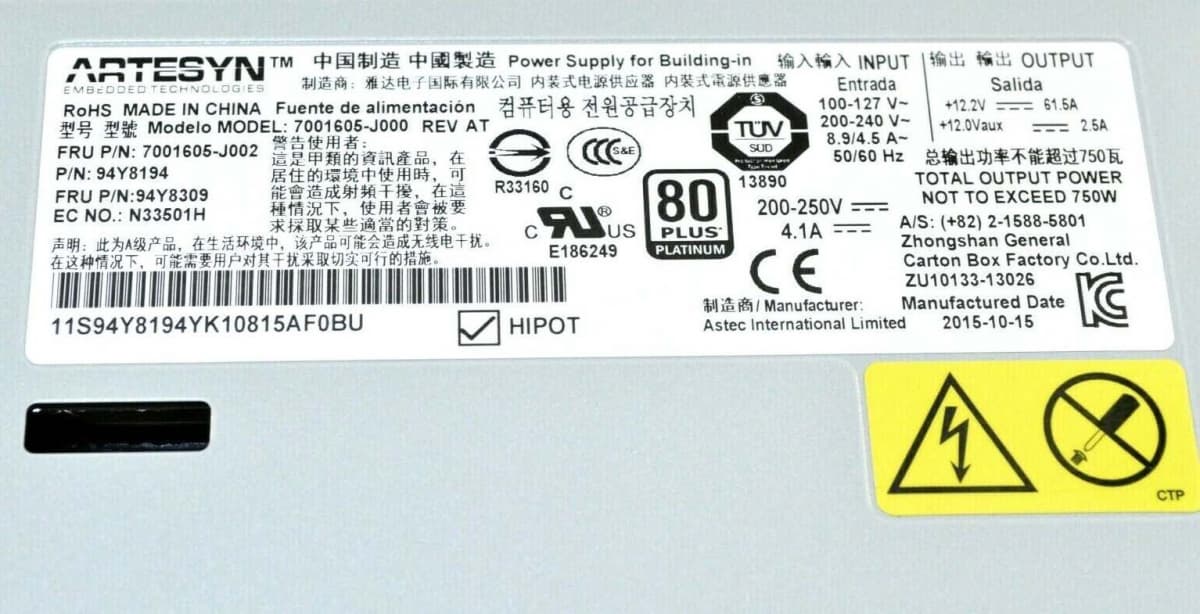 Резервный Блок Питания IBM 94Y8194 750W