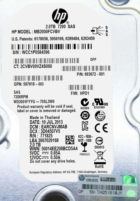 Жесткий диск HP MB2000FCVBV 2TB SAS 3,5" HDD