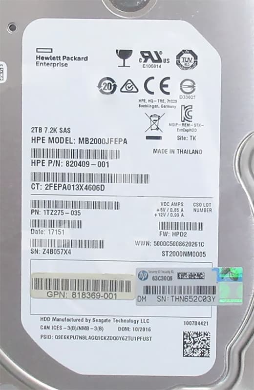Жесткий диск HP MB2000JFEPA 2Tb 7200 SAS 3,5" HDD