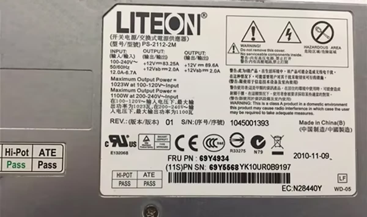 Резервный Блок Питания IBM 69Y4934 1100W