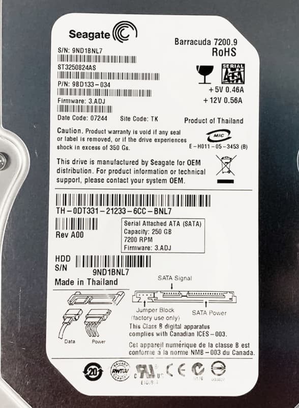 Жесткий диск Dell 9BD133-034 250Gb SATAII 3,5" HDD