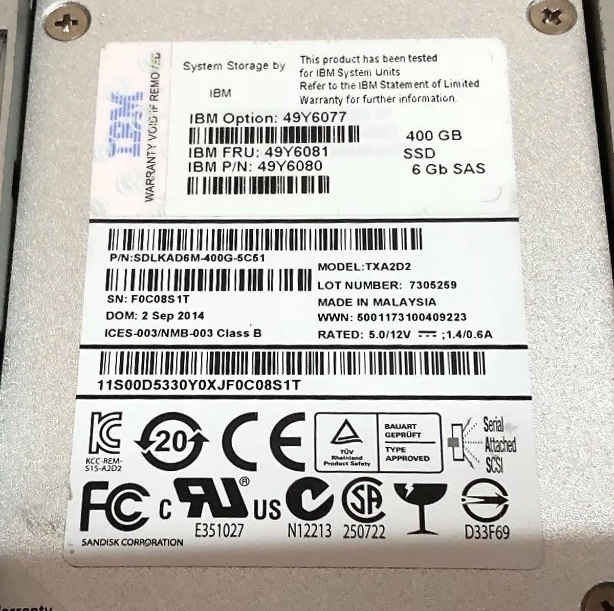Жесткий диск IBM 400Gb  SAS 2.5" SSD 49Y6077