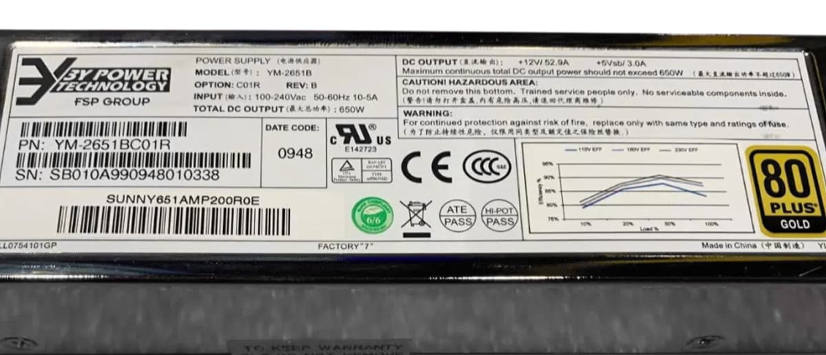 Резервный Блок Питания Dell YM-2651BC01R 650W