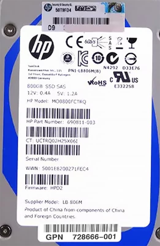 Жесткий диск HP 728666-001 800Gb  SAS 2,5" SSD