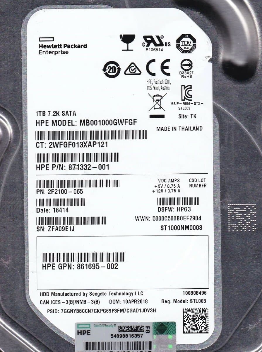 Жесткий диск HP 1Tb 7200 SATAIII 3.5" HDD 861695-002