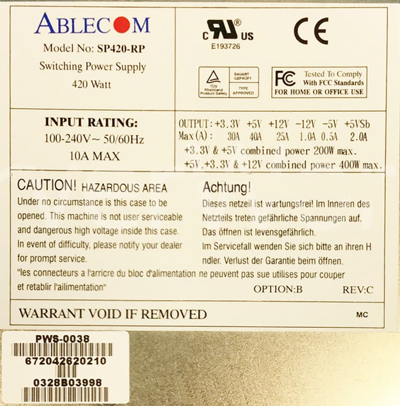 Блок Питания SuperMicro 672042620210 420W