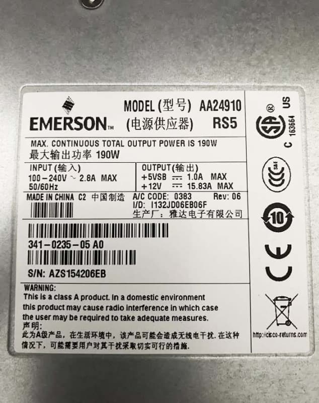 Резервный Блок Питания Cisco 341-0235-05 190W