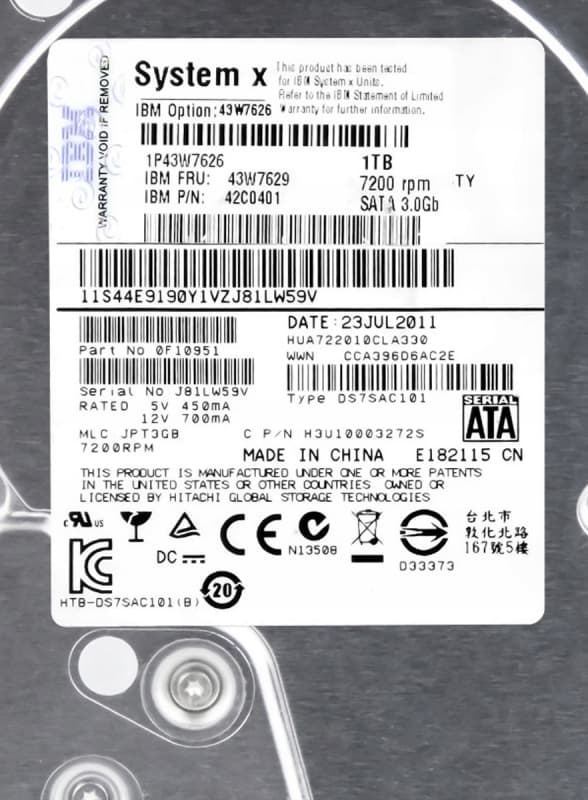 Жесткий диск IBM 43W7626 1Tb  SATAIII 3,5" HDD
