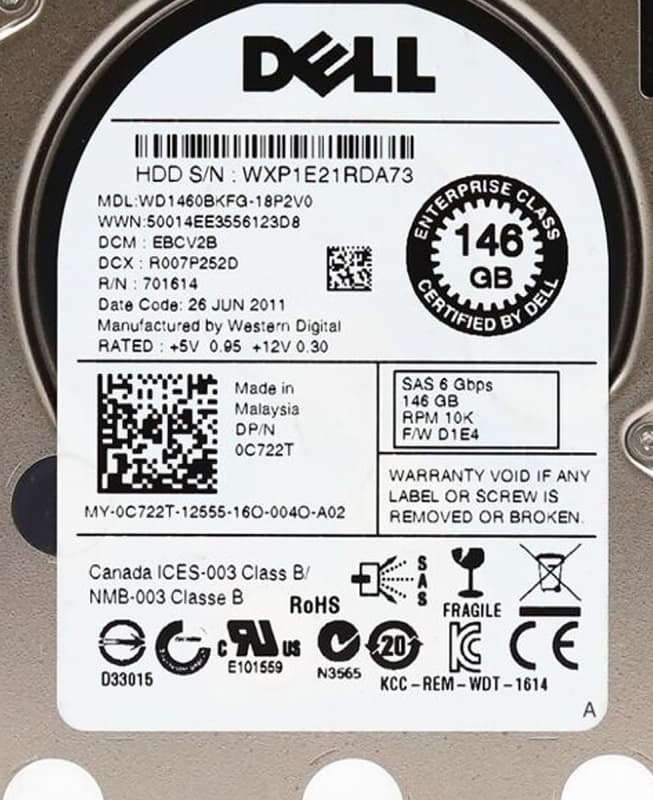 Жесткий диск Dell WD1460BKFG-18P2V0 146Gb SAS 2,5" HDD