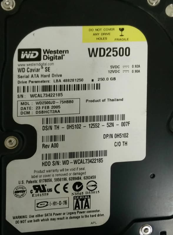 Жесткий диск Dell WD2500JD-75HBB0 250Gb  SATA 3,5" HDD