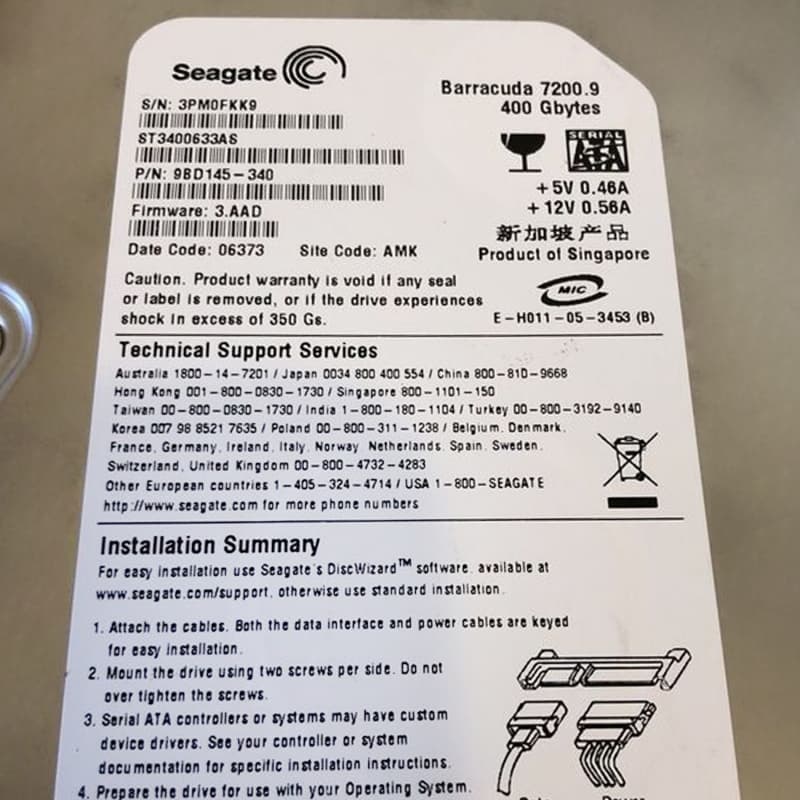 Жесткий диск Seagate 9BD145 400Gb 7200 SATAII 3.5" HDD